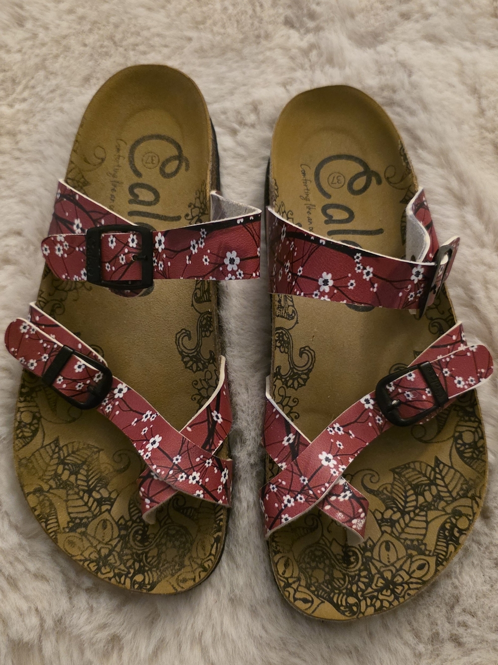 Calceo Red Floral Buckle Sandals